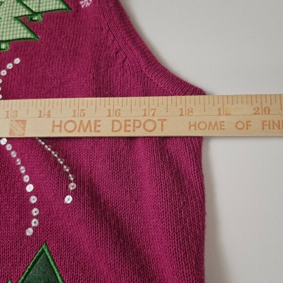 Nouveaux Red Ugly Christmas Sweater Vest Zip Up Holidays Christmas Trees L - Picture 6 of 14